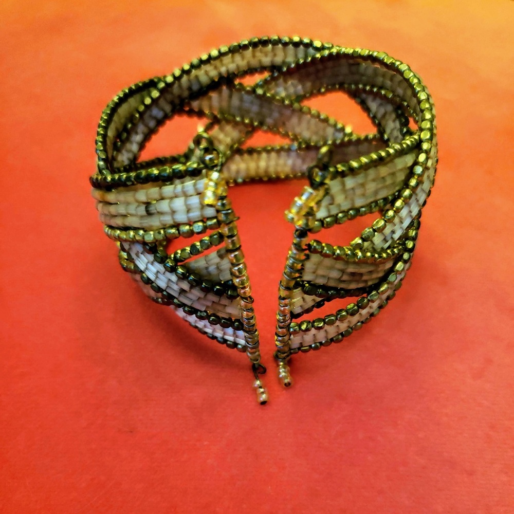 Braided Bead Cuff Bracelet - Boho